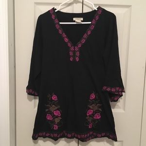 Black Peasant Top with Flowers